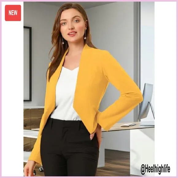 Cropped Blazer Collarless Business Casual Stretch Fabric Work Office